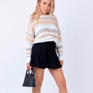 Princess Polly Sabina, cropped sweater, gray peach cream, and blue stripes